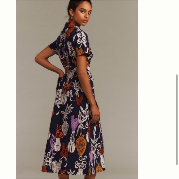 NWT Anthropologie Maeve Short-Sleeve Linen Tie-Waist Midi Dress XS - Picture 5 of 17